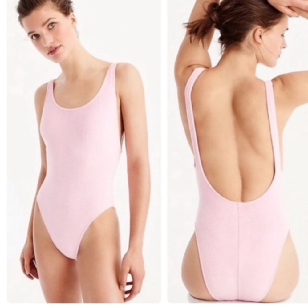 J Crew plunging scoopback one-piece swimsuit in light pink high-cut leg Size‎ 10